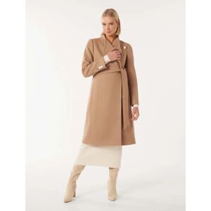 Forever New Women's Brodie Funnel Neck Coat in Camel, Size 8 Polyester/Acrylic/Wool