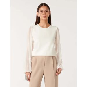 Forever New Women's Mandy Sheer-Sleeve Knit Top in Porcelain, Size Small Viscose/Polyester/Polyamide