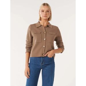 Forever New Women's Ruby Button-Down Knit Cardigan Sweater in Camel, Size X-Small Wool/Acrylic