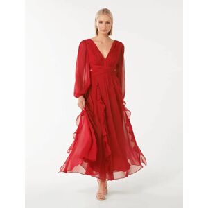 Forever New Women's Rosalyn Long-Sleeve Frill Dress in Cherry Red, Size 6 Main/Polyester