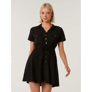 Forever New Women's Avana Skater Shirt Dress in Black, Size 16 Viscose/Polyester/Cotton