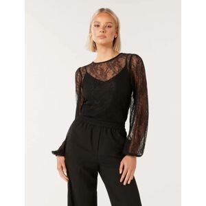 Forever New Women's Alexis Round Neck Lace Top in Black, Size X-Small Polyamide/Elastane/Viscose