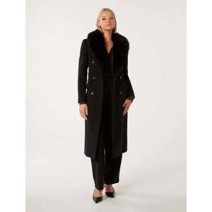 Forever New Women's Frankie Faux Fur Collar Coat in Black, Size 16 Wool/Polyester/Acrylic