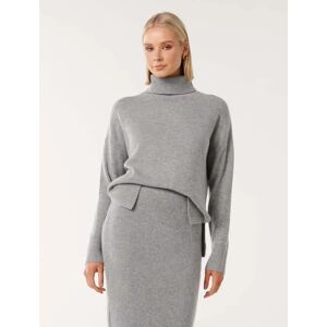 Forever New Women's Mia Relaxed Roll-Neck Knit Jumper in Grey, Size Large Wool/Cashmere