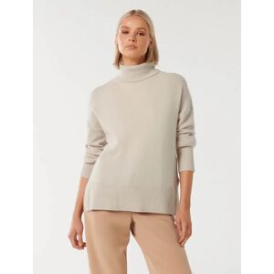 Forever New Women's Mia Relaxed Roll-Neck Knit Jumper in Neutral, Size Large Wool/Cashmere