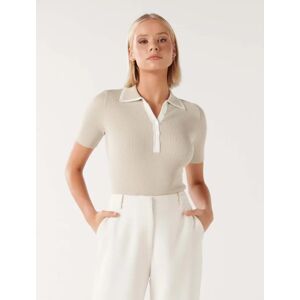 Forever New Women's Jo Collar Knit Polo Top in Sand /Porcelain, Size Medium Viscose/Polyester/Polyamide