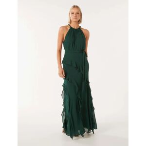 Forever New Women's Bridie Halter Neck Ruffle Maxi Dress in Dark Green, Size 6 Main/Polyester