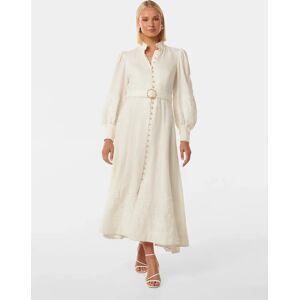 Forever New Women's Allegra Lace Detail Dress in Ivory, Size 14 Linen/Polyester/Cotton