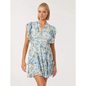 Forever New Women's Shannon Ruffled-Sleeve Mini Dress in Aqua Colvin Floral, Size 16 Main/Polyester