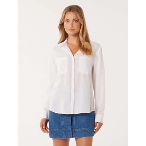 Forever New Women's Abigail Long-Sleeve Denim Blouse in White, Size 16 100% Lyocell
