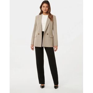 Forever New Women's Isla Double-Breasted Blazer Jacket in Light Grey Check Suit, Size 8 Polyester/Viscose/Elastane