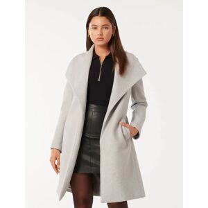 Forever New Women's Annika Shawl Collar Wrap Coat in Light Grey Marle, Size 12 Polyester/Acrylic/Wool