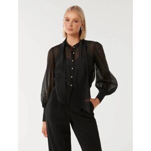 Forever New Women's Vienna Organza Blouse in Black Flocked Spot, Size 16 Polyester/Polyamide/Polyester
