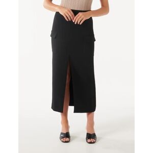 Forever New Women's Carly Cargo Midi Skirt in Black, Size 14 Polyester/Viscose/Elastane