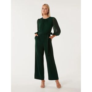 Forever New Women's Natalya Long Sleeve Jumpsuit in Dark Green, Size 4 Main/Polyester