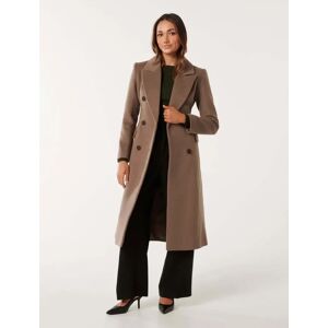 Forever New Women's Charlotte Petite Wrap Coat in Ash Brown, Size 10 Polyester/Wool/Polyamide
