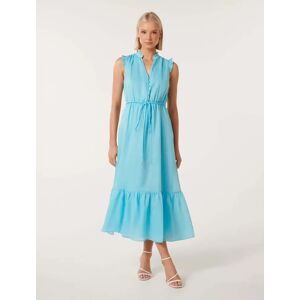 Forever New Women's Jazelle Midi Dress in Mediterranean Sea, Size 16 Ramie/Viscose