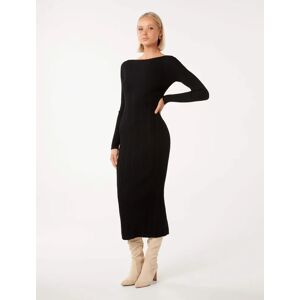 Forever New Women's Evie Long Sleeve Rib Knit Dress in Black, Size 16 Viscose/Polyester/Polyamide