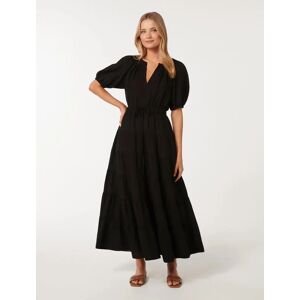 Forever New Women's Gabe Midi Dress in Black, Size 16 Viscose/Linen/Viscose