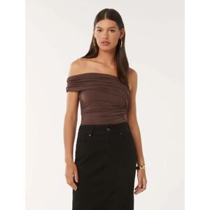 Forever New Women's Daphne One-Shoulder Ruched Top in Brown, Size Medium Polyester/Lyocell/Elastane