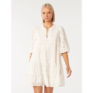 Forever New Women's Palermo Broderie Mini Smock Dress in Porcelain, Size 16 Main/Cotton