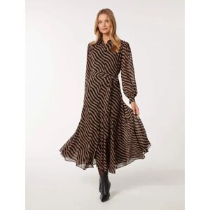 Forever New Women's Fiona Godet Pleat Midi Dress in Bias Waved Stripe, Size 8 Main/Polyester