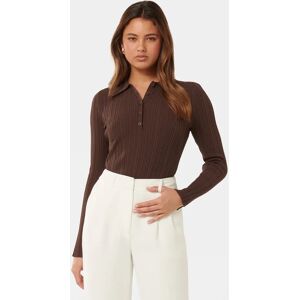 Forever New Women's Vida Polo Knit Top in Chocolate, Size X-Small Viscose/Polyamide