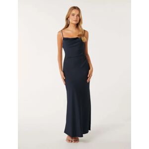 Forever New Women's Mia Satin Maxi Dress in Navy, Size 16 Polyester/Viscose/Polyester