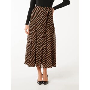 Forever New Women's Donna Godet Midi Skirt in Tan Waved Stripe, Size 12 Main/Polyester