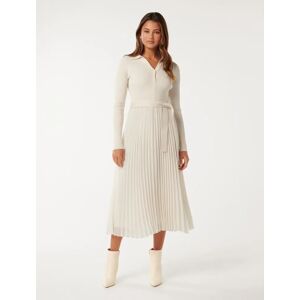 Forever New Women's Molly Pleated Polo Dress in Cream, Size 8 Viscose/Polyester/Polyamide