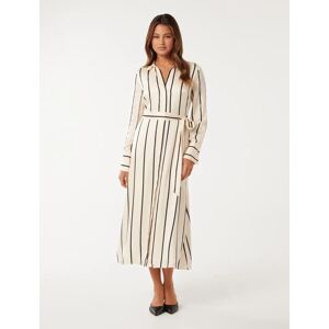 Forever New Women's Janine Satin Midi Shirt Dress in Arbory Stripe, Size 18 Viscose/Polyester/Elastane