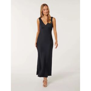 Forever New Women's Cameron V-Neck Satin Maxi Dress in Navy, Size 16 Polyester/Viscose/Polyester