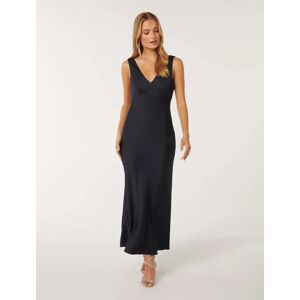 Forever New Women's Cameron V-Neck Satin Maxi Dress in Navy, Size 6 Polyester/Viscose/Polyester