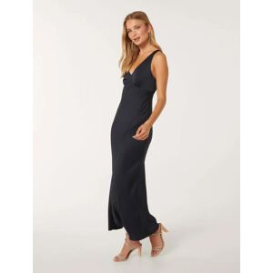 Forever New Women's Cameron Petite V-Neck Satin Maxi Dress in Navy, Size 16 Polyester/Viscose/Polyester