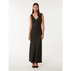 Forever New Women's Cameron V-Neck Satin Maxi Dress in Black, Size 16 Polyester/Viscose/Polyester