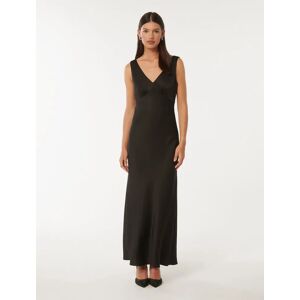 Forever New Women's Cameron V-Neck Satin Maxi Dress in Black, Size 12 Polyester/Viscose/Polyester