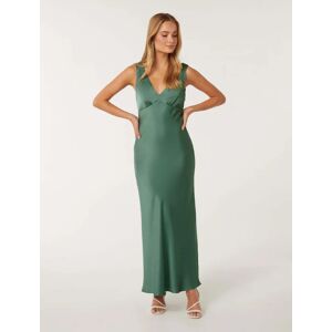 Forever New Women's Cameron V-Neck Satin Maxi Dress in Burning Sage, Size 6 Polyester/Viscose/Polyester