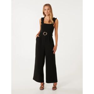 Forever New Women's Gemma Ruffle-Shoulder Jumpsuit in Black, Size 16 Viscose/Polyester/Viscose