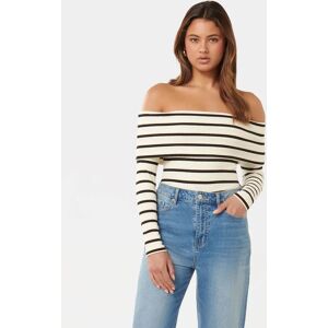 Forever New Women's Louise Bardot Top in Cream/Black Stripe, Size X-Small Viscose/Polyester/Elastane