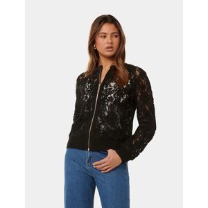 Forever New Women's Riley Lace Bomber Jacket in Black, Size X-Small Polyester/Cotton/Polyamide