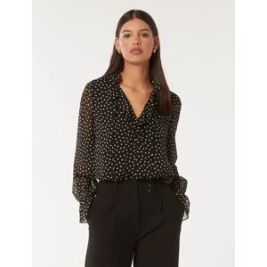 Forever New Women's Renata Ruffle Blouse in Small Black Savona Spot, Size 14 Main/Polyester