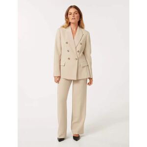 Forever New Women's Immie Petite Double-Breasted Blazer Jacket in Light Stone Suit, Size 8 Polyester/Viscose/Elastane