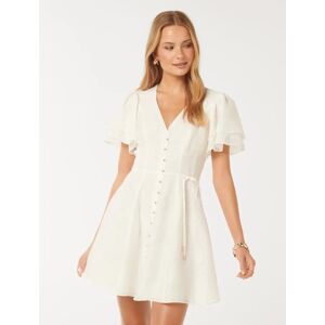 Forever New Women's Avril Button-Through Mini Dress in Porcelain, Size 4 Viscose/Polyamide/Polyester