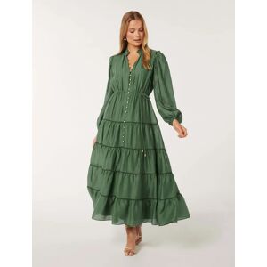 Forever New Women's Jessie Button Down Midi Dress in Leaf Green, Size 10 Lyocell/Linen/Polyamide