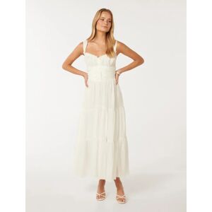 Forever New Women's Lena Ruched-Bodice Midaxi Dress in Porcelain, Size 8 Ramie/Viscose