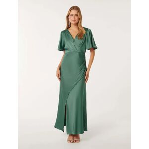 Forever New Women's Chelsea Flutter-Sleeve Satin Maxi Dress in Burning Sage, Size 16 Polyester/Viscose/Polyester