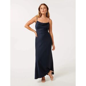 Forever New Women's Mia Petite Satin Maxi Dress in Navy, Size 16 Polyester/Viscose/Polyester