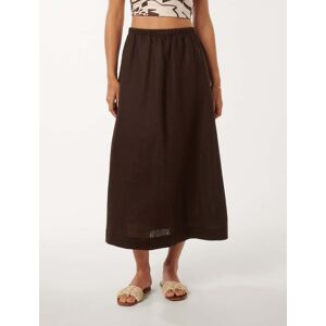 Forever New Women's Avery Linen Skirt in Chocolate Co-ord, Size 16 100% Linen