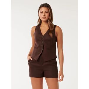 Forever New Women's Saskia Waistcoat Top in Chocolate Suit, Size 16 Linen/Polyester/Viscose