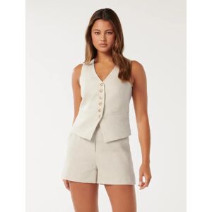 Forever New Women's Faye Waistcoat Top in Natural Suit, Size 16 Linen/Polyester/Viscose